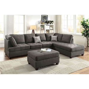 Sectional Sofa Couch with Reversible Chaise and Ottoman in Dark Gray