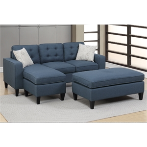 Sectional Sofa Couch with Reversible Chaise and Extra Large Ottoman in Navy