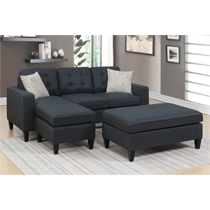 Sectional Sofa Couch with Reversible Chaise and Extra Large Ottoman in Black