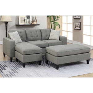 Sectional Sofa Couch with Reversible Chaise and Extra Large Ottoman in Gray
