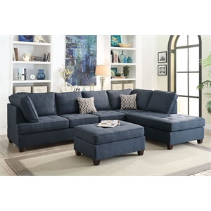 Sectional Sofa Couch with Reversible Chaise and Ottoman in Dark Blue