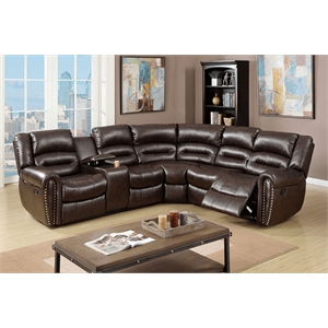 INFINI FURNISHINGS Vegan Leather Motion Reclining Sofa Sectional in Dark Brown