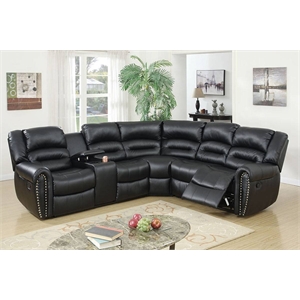 INFINI FURNISHINGS Vegan Leather Motion Reclining Sofa Sectional in Black