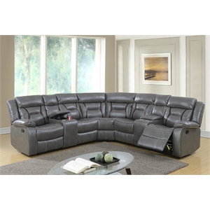 Vegan Leather Symmetrical Motion Reclining Sofa Sectional in Gray
