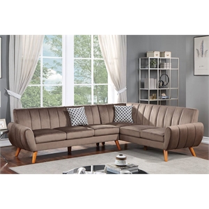 Infini Furnishings Right Hand Facing Sofa Sectional in Velvet Light Brown
