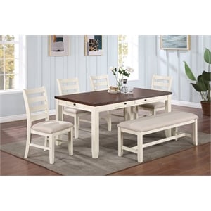 6 Pieces Casual Wooden Set- Dining Room Table Chairs and Kitchen Bench