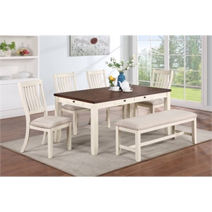 6 Pieces Casual Wooden Set- Dining Room Table Chairs and Kitchen Bench