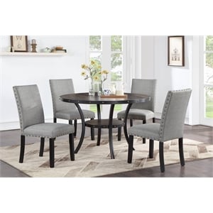 5 Pieces Casual Wooden Dining Set- Dining Room Round Table and 4 Kitchen Chairs