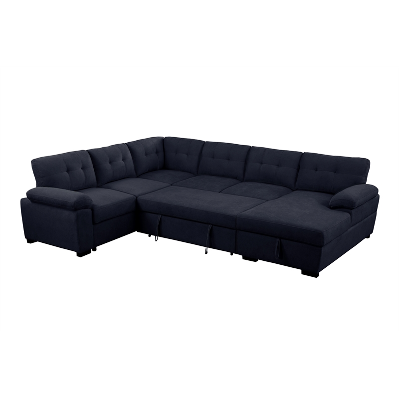 U-Shaped Sleeper Sectional Sofa Pull Out Bed Storage Chaise Seats 6 Sofabed