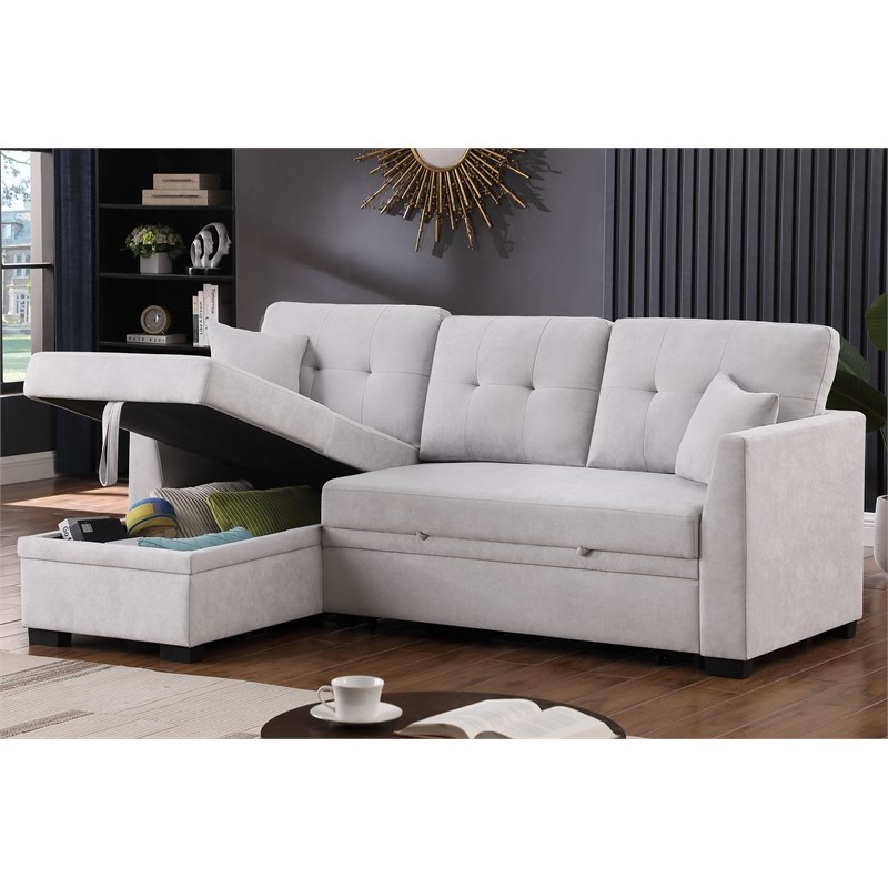 Reversible Sleeper Sectional Sofa with Storage Chaise and Pull Out Sleeper Bed