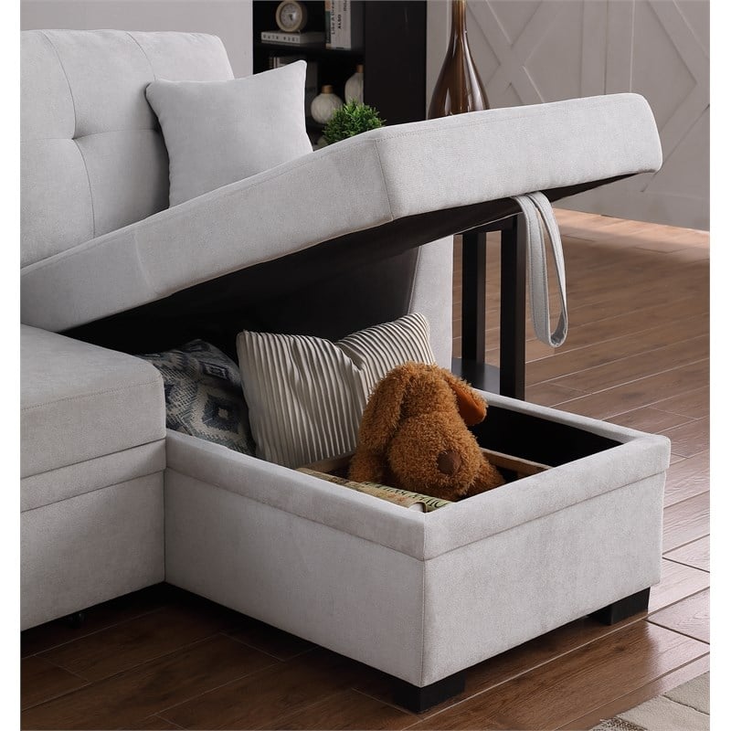 Reversible Sleeper Sectional Sofa with Storage Chaise and Pull Out Sleeper Bed
