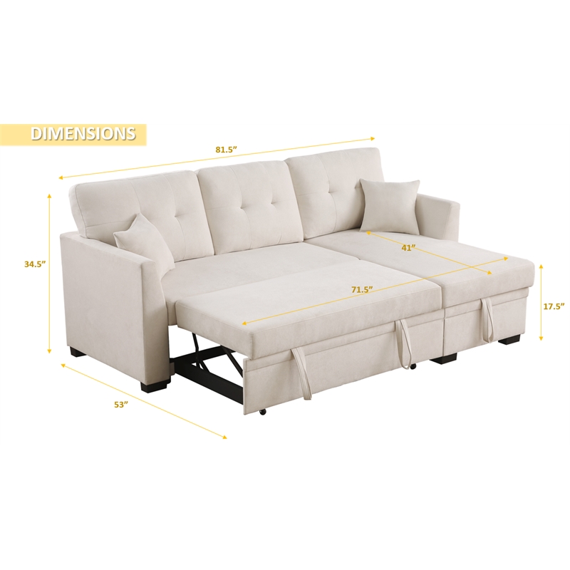Reversible Sleeper Sectional Sofa with Storage Chaise and Pull Out Sleeper Bed