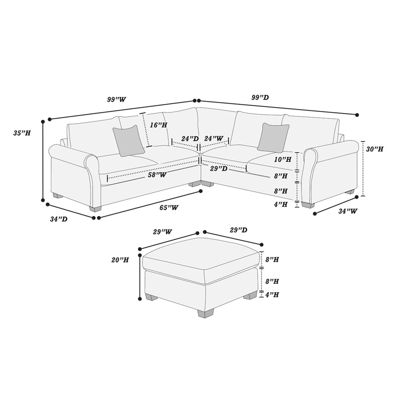 Corduroy Cloud Sectional Sofa with Ottoman
