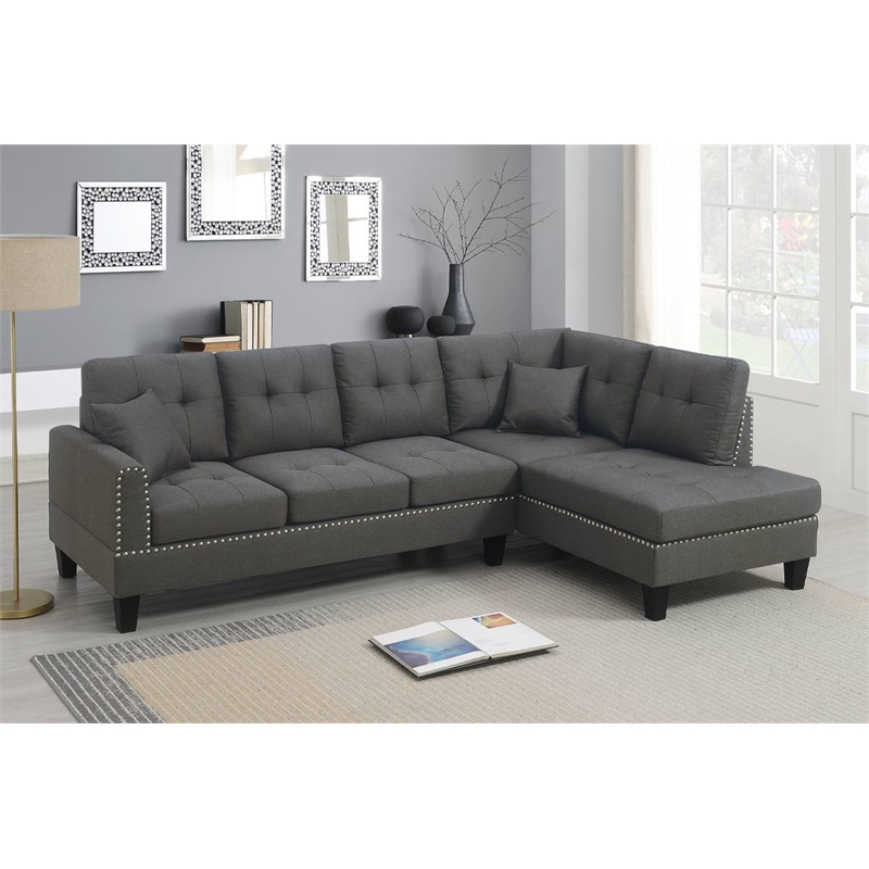 2-PC Sectional Sofa with Modern Nailheads Design-Dark Coffee