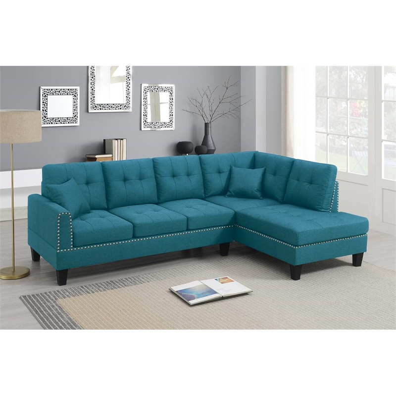 2-PC Sectional Sofa with Modern Nailheads Design-Azure