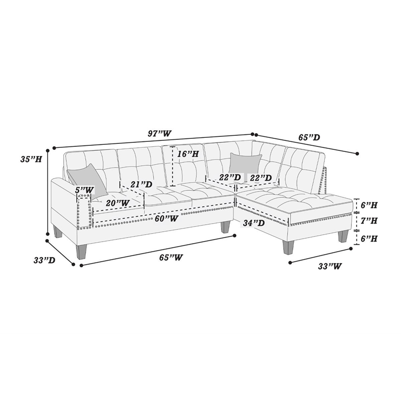 2-PC Sectional Sofa with Modern Nailheads Design-Azure