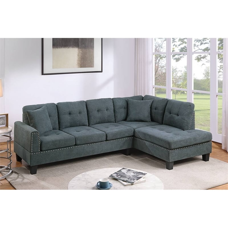 2-PC Sectional Sofa with Modern Nailheads Design-Ash Black