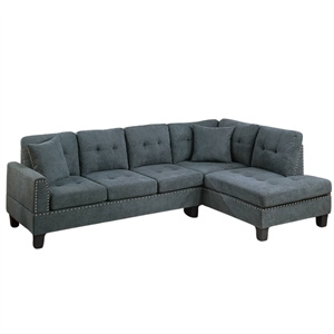 2-PC Sectional Sofa with Modern Nailheads Design-Ash Black