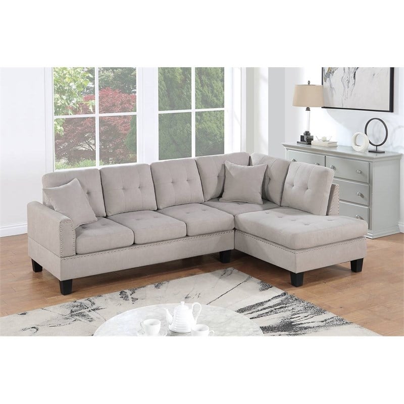 2-PC Sectional Sofa with Modern Nailheads Design-Mushroom