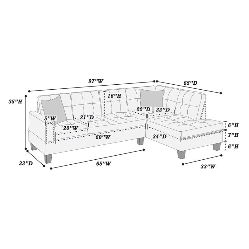2-PC Sectional Sofa with Modern Nailheads Design-Mushroom
