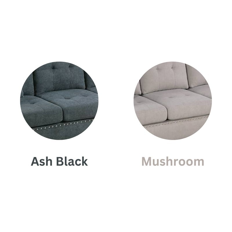 2-PC Sectional Sofa with Modern Nailheads Design-Mushroom