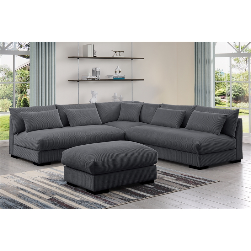 Corduroy 6 Seater Modern Sofa Couches with Ottoman