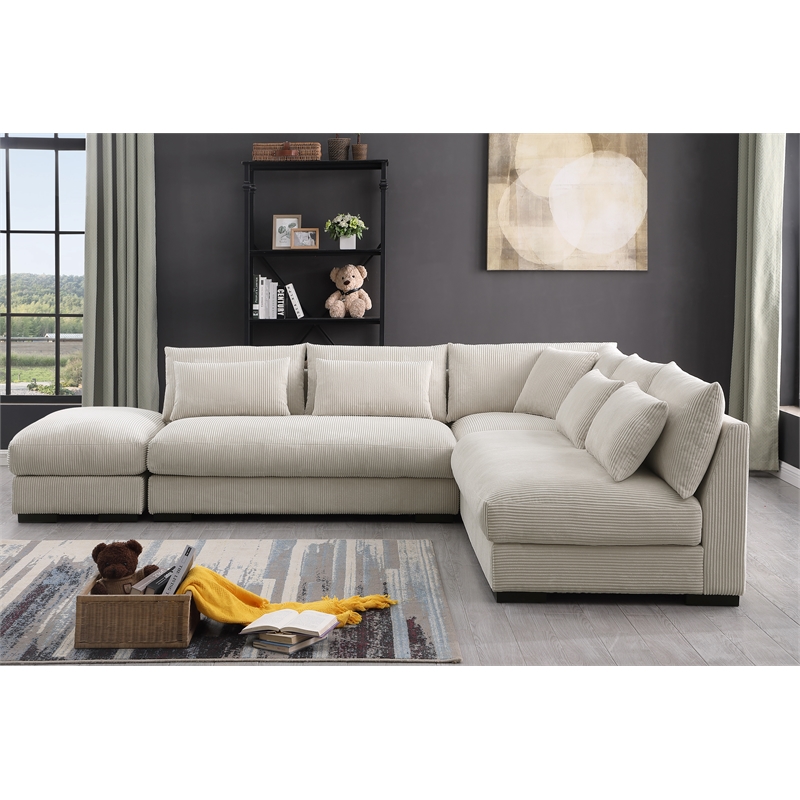 Corduroy 6 Seater Modern Sofa Couches with Ottoman