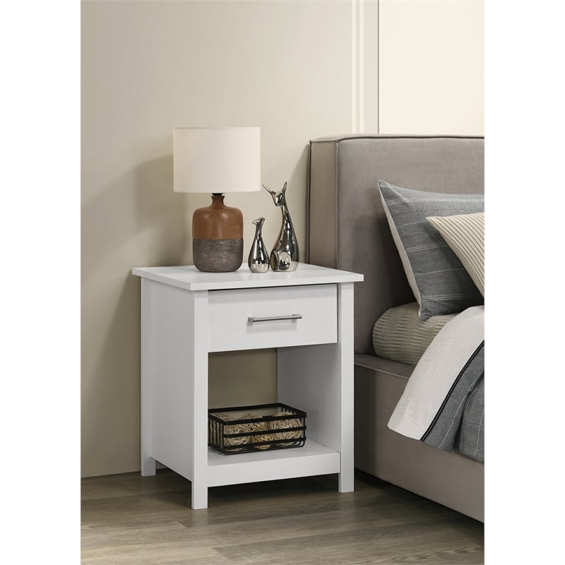 Wood Nightstand with Drawer and Open Storage Shelf Bedside Table for Bedrooms