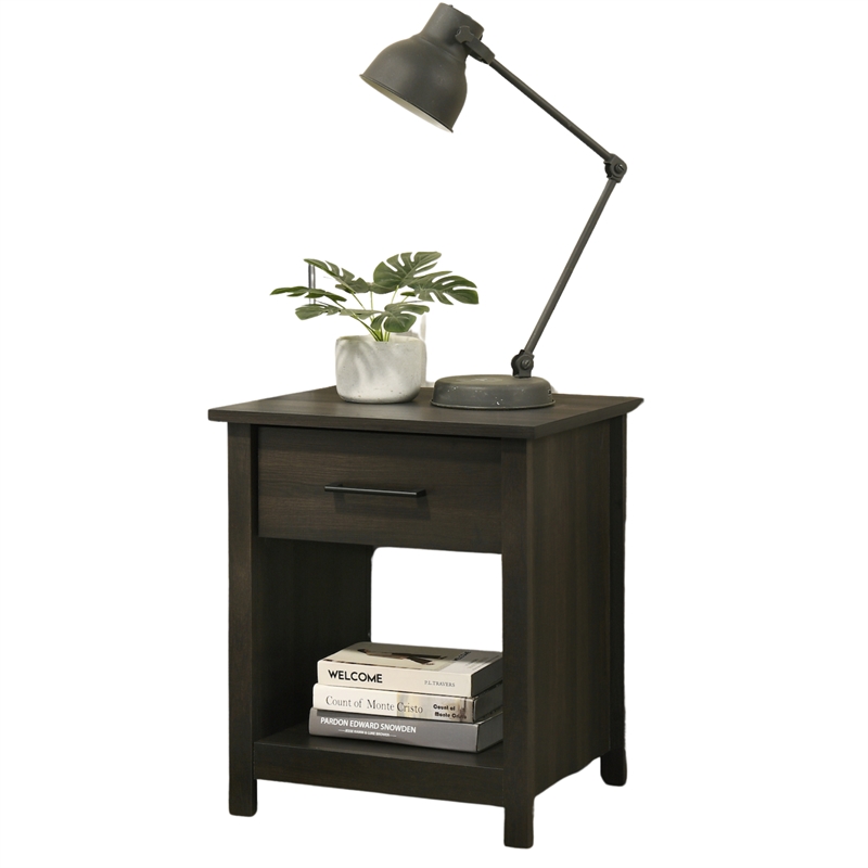 Wood Nightstand with Drawer and Open Storage Shelf Bedside Table for Bedrooms