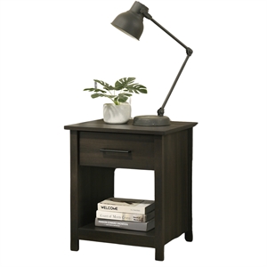 Wood Nightstand with Drawer and Open Storage Shelf Bedside Table for Bedrooms