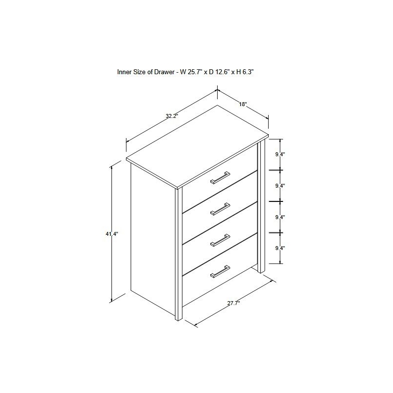 4 Drawers Chest Wood Storage Cabinet for Bedroom & Living Room
