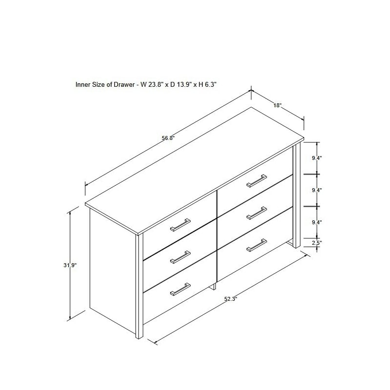 6-Drawer Dresser Buffet Wood Storage Cabinet for Bedroom Living Room or Office