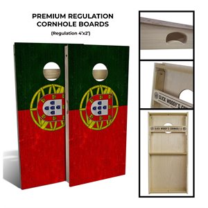 slick woody's regulation portugal flag cornhole board set in multi-color (8-bag)