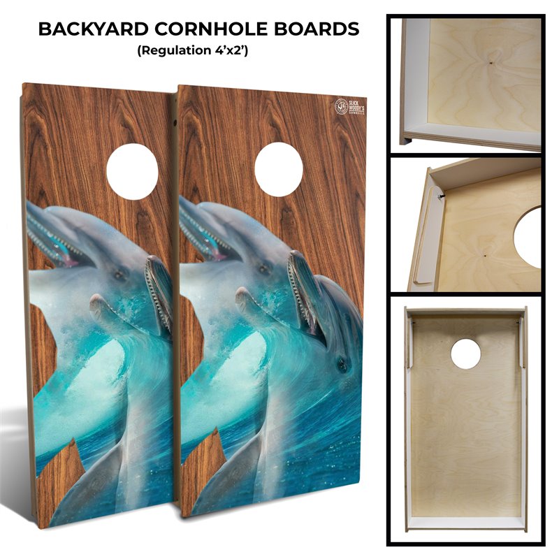 Slick Woody's Backyard Dolphins Cornhole Board Set with 8 Bags in Multi-Color - BY1204