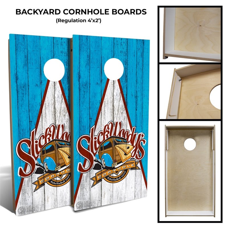 Slick Woody's Backyard Wood Triangle Heritage Logo Cornhole Board Set ...