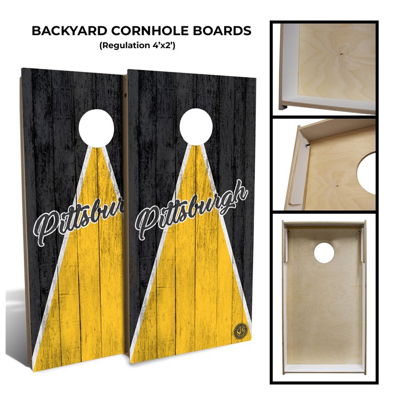 Slick Woody's Regulation Pittsburgh Triangle Cornhole Board Set in Black/Yellow