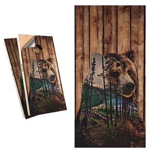 slick woody's bear mountain vinyl cornhole board wrap in multi-color