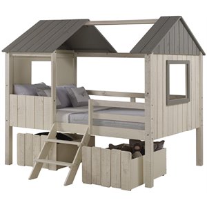 donco kids house full solid wood low loft bed with drawers in rustic sand