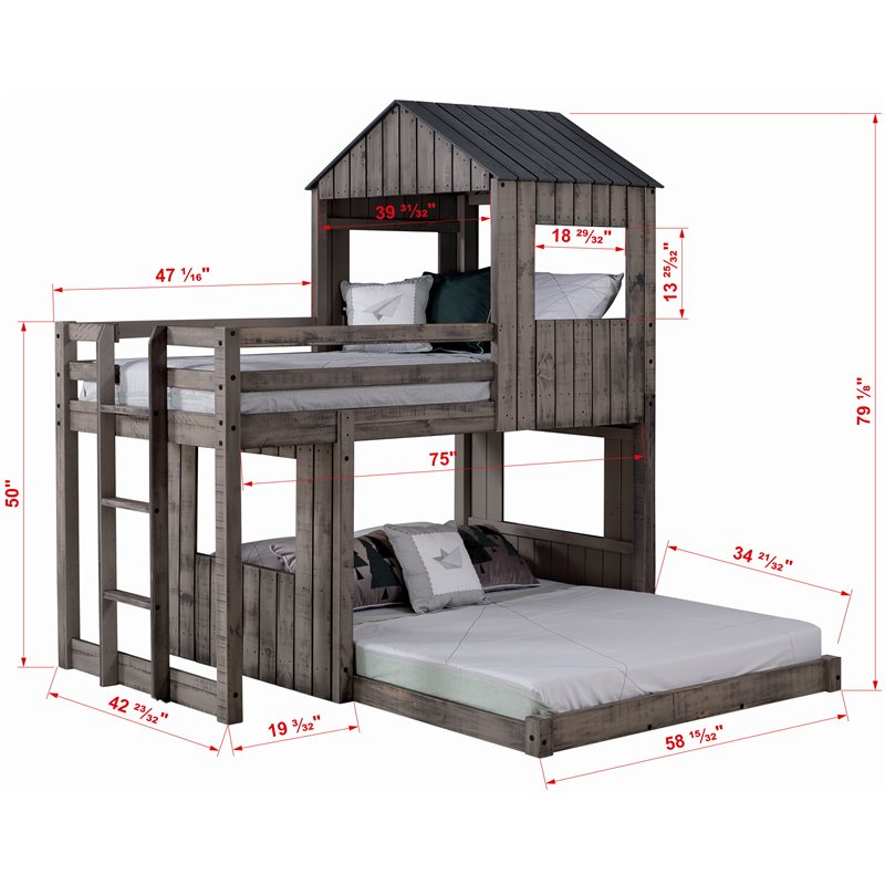 Donco Kids Campsite Traditional Twin Solid Wood and Full Lower Loft Bed