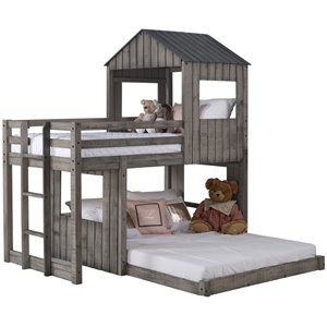 donco kids campsite traditional twin solid wood and full lower loft bed in gray