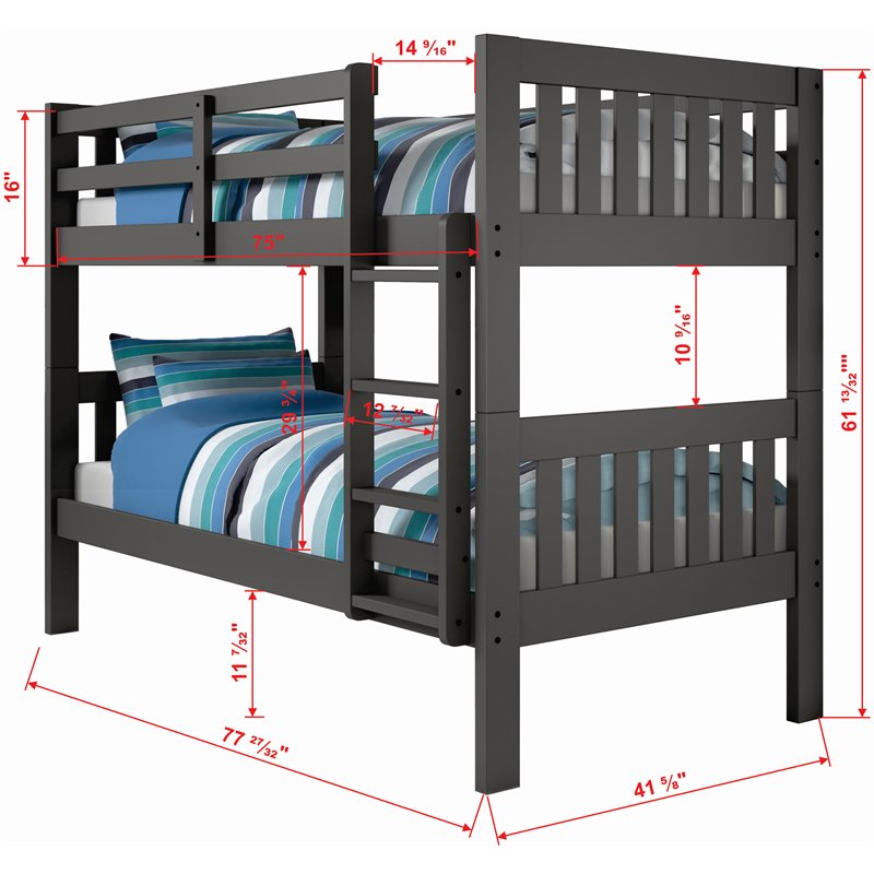 Donco Kids Twin Over Solid Wood, Donco Twin Over Full Mission Bunk Bed