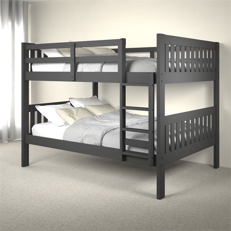 Donco Kids Full Over Full Solid Wood Mission Bunk Bed in Dark Gray
