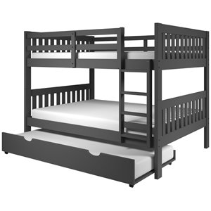 donco kids solid wood mission bunk bed with trundle in dark gray 1010-15-18