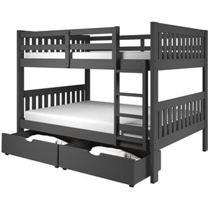 donco kids solid wood mission bunk bed with drawers in dark gray 1010-15-18