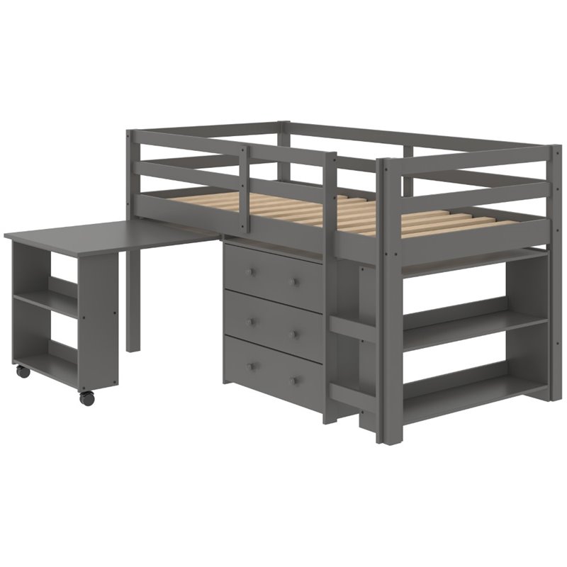 Donco Kids Twin Wooden Low Loft Bed, Full Low Loft Bed With Stairs Storage Desk