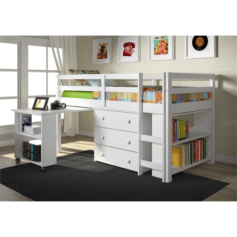 Donco Kids Twin Wooden Low Loft Bed, Full Double Low Loft Bed With Desk