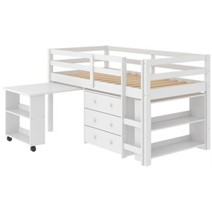 donco kids twin wooden low loft bed with desk and storage 760