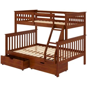 donco kids solid wood mission bunk bed with drawers in light espresso 120-2-3