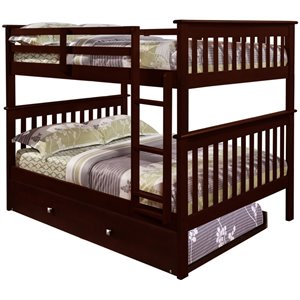 donco kids solid wood mission bunk bed with trundle in dark cappuccino 120-2-3