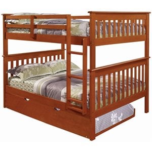 donco kids solid wood mission bunk bed with trundle in light espresso 120-2-3